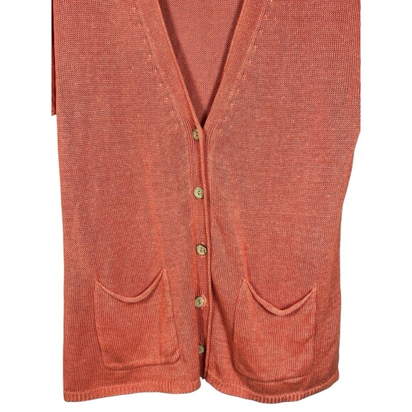 J Jill 100% Linen Cardigan Sweater Petite Small Coastal‎ Beachy Bamboo Orange - Picture 3 of 11
